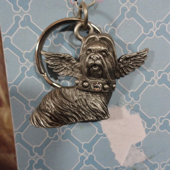 Host pick Puppy Love SHIH TZU Angel pewter Swarovski Crystal Key Chain - Picture 3 of 6